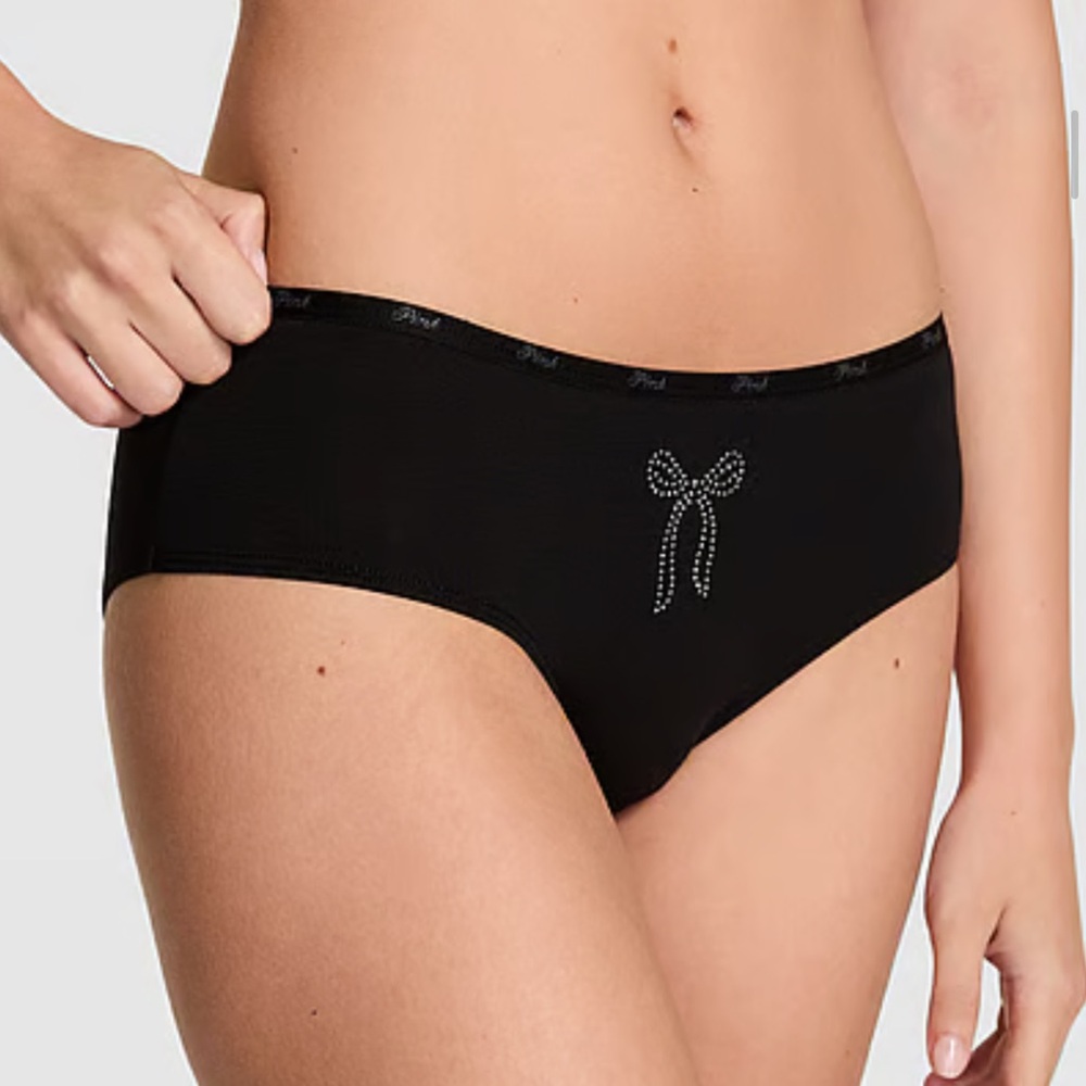 PINK Victoria's Secret Black Panties with bling Bow Detail